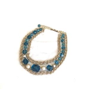 Multilayered choker necklace 12" blue/silver bead